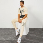 Men Cream-Colored Solid Slim Fit Cotton Joggers