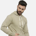 Men Olive Green Solid Hooded Sweatshirt