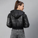 "Women Black Solid Cropped Puffer Jacket "