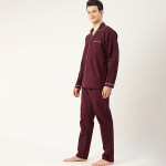 Men Burgundy Pure Cotton Solid Nightsuit