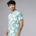 Men Green & White Slim Fit Printed Casual Shirt