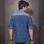 Men Blue Denim Washed Casual Sustainable Shirt