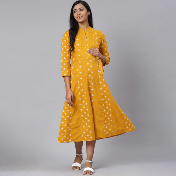 http://235429.01spn.group/products/women-mustard-yellow-off-white-printed-pure-cotton-maternity-a-line-dress