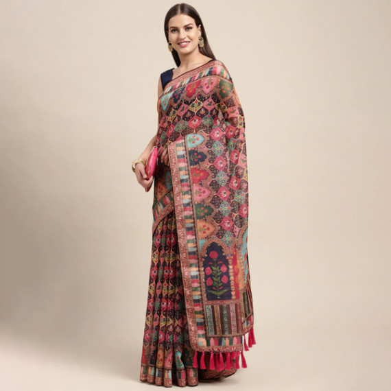 http://235429.01spn.group/products/peach-coloured-multicoloured-kalamkari-sequinned-linen-blend-block-print-saree