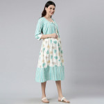 Women Off White & Green Floral Maternity A-Line Midi Dress