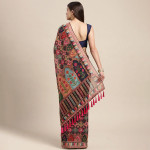 Peach-Coloured & Multicoloured Kalamkari Sequinned Linen Blend Block Print Saree